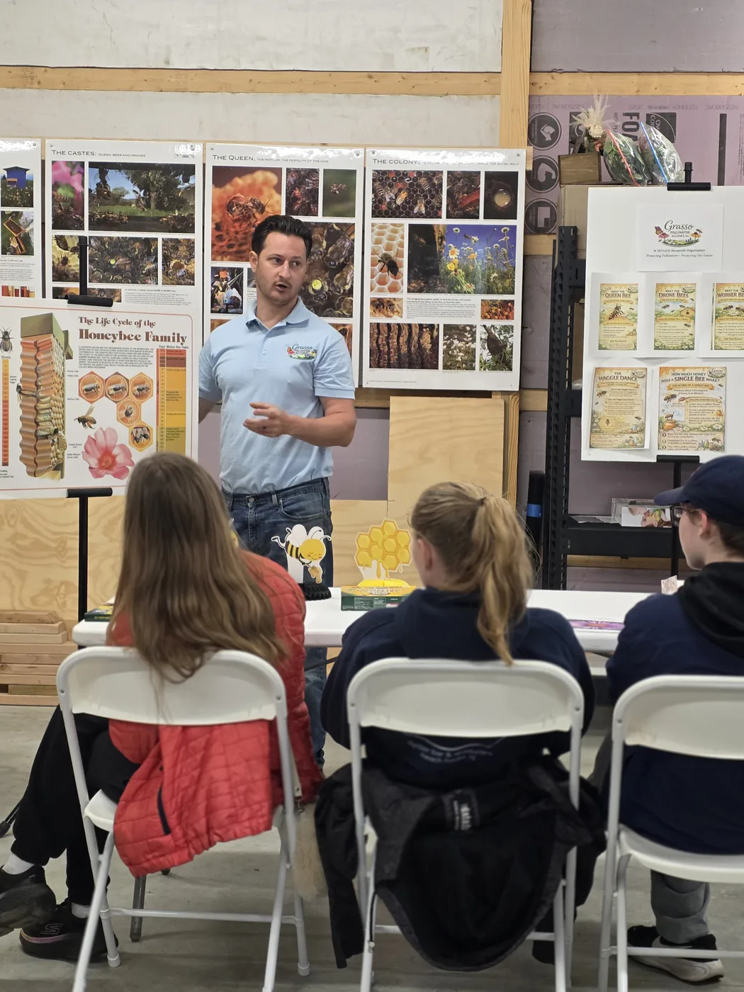Hands-on pollinator learning at the Girl Scout bee day